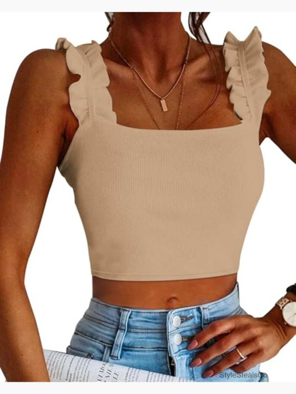 Trendy Ribbed Square Neck Crop Tank Top